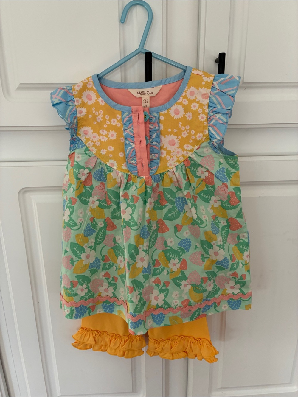 Matilda Jane Yellow, Aqua & Coral Floral Ruffle Tank Set